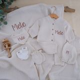 Momand Design 6 Lı Set Erkek Bebek İsimli Müslin Hastane Çıkışı - Bej - 0 - 3 Ay