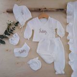 Momand Design 6 Lı Set Müslin Kız Bebek Hastane Çıkışı - 001 Kırık Beyaz - 0 - 3 Ay