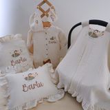 Momand Design Erkek Bebek Full Set İsimli Müslin Hastane Çıkışı - Bej - 0 - 3 Ay