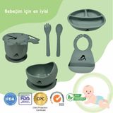 Momia Bebek Amerikan FDA Sağlık Onaylı Silikon Beslenme Mama Seti 2 - Bebek Mama Tabağı , Bebek Mama Önlüğü, Bebek Aslan Kap , Bebek Mama Kasesi , Bebek Kaşık Çatal - Yeşil