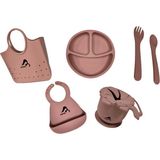Momia Bebek Dökülmeyen Silikon Bebek Mama Tabağı Atıştırmalık Kabı Mama Önlüğü Çatal Kaşık Çanta Seti 19 - Pembe