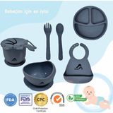 Momia Bebek "momia Bebek Silikon Beslenme Mama Seti - Sağlıklı ve Renkli!" Set 2 - Bebek Mama Tabağı , Bebek Mama Önlüğü, Bebek Aslan Kap , Bebek Mama Kasesi , Bebek Kaşık Çatal - Mavi