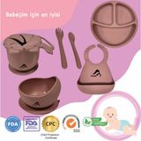 Momia Bebek "momia Bebek Silikon Beslenme Mama Seti - Sağlıklı ve Renkli!" Set 2 - Bebek Mama Tabağı , Bebek Mama Önlüğü, Bebek Aslan Kap , Bebek Mama Kasesi , Bebek Kaşık Çatal - Pembe
