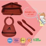 Momia Bebek "Momia Bebek Silikon Beslenme Mama Seti - Sağlıklı ve Renkli!" set 5 - bebek yemek tabağı , bebek mama önlüğü , bebek kaşık çatal - Gri