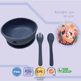 Momia Bebek "Momia Bebek Silikon Beslenme Mama Seti - Sağlıklı ve Renkli!" set 7 - bebek mama kasesi , bebek kaşık çatal - Mavi