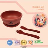 Momia Bebek "Momia Bebek Silikon Beslenme Mama Seti - Sağlıklı ve Renkli!" set 7 - mama kasesi , bebek kaşık çatal - Bordo