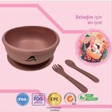 Momia Bebek "Momia Bebek Silikon Beslenme Mama Seti - Sağlıklı ve Renkli!" set 7 - mama kasesi , bebek kaşık çatal - Pembe
