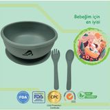 Momia Bebek "Momia Bebek Silikon Beslenme Mama Seti - Sağlıklı ve Renkli!" set 7 - mama kasesi , bebek kaşık çatal - Yeşil