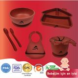 "Momia Bebek Silikon Beslenme Mama Seti - Sağlıklı ve Renkli!" set 1 - bebek yemek tabağı , bebek mama önlüğü , bebek mama kasesi , bebek atıştırmalık kap , bebek kaşık çatal - Kırmızı