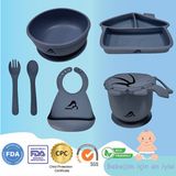 "Momia Bebek Silikon Beslenme Mama Seti - Sağlıklı ve Renkli!" set 1 - bebek yemek tabağı , bebek mama önlüğü , bebek mama kasesi , bebek atıştırmalık kap , bebek kaşık çatal - Mavi