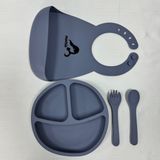 "Momia Bebek Silikon Beslenme Mama Seti - Sağlıklı ve Renkli!" set 6 - bebek mama tabağı , bebek mama önlüğü , bebek kaşık çatal - Mavi