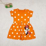 Momikon Kız Çocuk Puantiye Desenli Minnie Mouse Baskılı Kısa Kollu Pamuklu Elbise - 4 Yaş - Turuncu