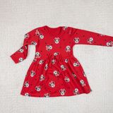 Momikon Minnie Mouse Baskılı Uzun Kollu Pamuklu Elbise - 3 Yaş - Kırmızı