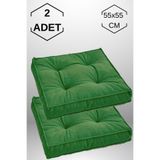 MoMMe 2 Adet Yer Minderi, Kare Yer Koltuk Minderi Büyük Sandalye Minderi, Balkon Minderi ( YEŞİL )