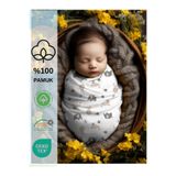 Mommyslab 0-4 Ay Yeni Sezon Renkli Desenli Cırtlı Bebek Pamuk Kundak%100 Pamuk (OEKO TEX VE CIT BELGELİ) Animals Ekru MLPK1