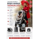 Mommyslab Lüks Reflektörlü Bebek Arabası Yağmurluğu, 12 Mikron, Ftalat İçermez, Fermuarlı