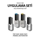 MOMO professional 4’lü başlangıç seti: Dehydrator 10 ml, Primer 10 ml, Base Coat 9 ml, Top Coat 9 ml