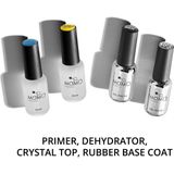 Momo Professional Kalıcı Oje ve Protez Tırnak Için 4’lü Set Dehydrator 10 Ml, Primer 10 Ml, Rubber Base Coat 9 Ml, Crystal Top Coat 9 ml