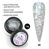Momo Professional Nail Art No: 08 Şeffaf Holografik Yeşil Lila Simli 10 gr Protez Tırnak Jeli