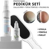 Momo Professional Profesyonel Pedikür İçin 3’lü Set, Nasır Sökücü Sprey 125 ml, Topuk Törpüsü 100/180 Grid, Parlatıcı Yağ 30 ml - Şeffaf