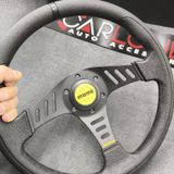 Momo Spor Direksiyon 32cm Siyah Yüzük Ve Detaylı-yarıklı Model-yarış Spor Direksiyonu Karma