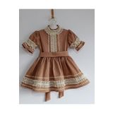 Moms And Babies Kız Bebek Kahverengi Vintage Fistolu Elbise