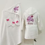 Moms And Babies Kız Çocuk Bebek Bornoz Havlu Seti Isme Özel Nakışlı 1-5 Yaş