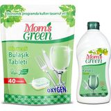 Mom's Green 2'li Set - 40'lı Oksijenli Bulaşık Makinası Tableti ve Bitkisel Bulaşık Makinası Parlatıcı 500 ml