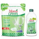 Mom's Green 2'li Set - 40'lı Oksijenli Bulaşık Makinesi Tableti Ve Bitkisel Bulaşık Parlatıcı 500 ml
