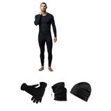 Mom's Lab Erkek Siyah Termal Alt Üst Takım-Polar Şapka-Eldiven-Boyunluk-2 Çift Termal Çorap Set;Siyah 10 S/M