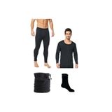 Mom's Lab Erkek Termal Alt Üst Takım Polar Boyunluk Bere Ve Termal Çorap Set;Siyah M