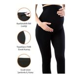Mom's Lab Toparlayıcı Ve Sıkılaştırıcı Esnek Bel Ayarlı Fitilli Solmayan Siyah Hamile Tayt Pantolon;Siyah2 M