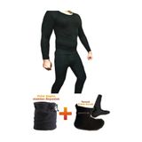 Momslab 4'lü Set Termal İçlik, Tişört, Çorap, Polar Bere, 3XL, 4'lü Set Termal Set, Siyah, Erkek