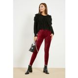 Momslab Kadın Bordo Kadife Kışlık Likralı Tayt (Bordo/L)