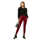 Momslab Kadın Bordo Kadife Kışlık Likralı Tayt (Bordo/M)