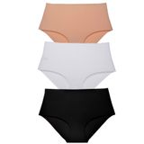 Momslab Kadın Dikişsiz Yüksek Bel Lazer Kesim Külot 3'lü (BEYAZ SİYAH TEN/M/L)