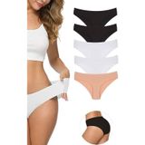 Momslab Kadın Lazer Kesim Dikişsiz Esnek Iz Yapmayan Toparlayıcı 5'Li 5 Adet Külot Siyah - Beyaz - Ten Xl
