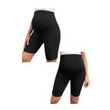 Momslab Kadın Siyah Düz Bel Ayarlı Yüksek Bel Hamile Yazlık Şort Tayt Pantalon