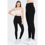 Momslab Kadın Siyah Yüksek Bel Toparlayıcı Çelik Interlok Düz Spor Tayt Pantolon