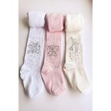 Momslab Kız Çocuk Pamuklu Taşlı Külotlu Çorap, 3'lü Set, Beyaz-Pembe-Krem, 1-2 Yaş