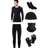 Momslab Lüx Siyah Termal Içlik Takımı Polar Bere Boyunluk Eldiven Termal Çorap Seti - 3XL
