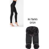 Momslab Termal Tayt Ve Şardonlu Peluş Tayt Set İkisi Bir Arada Siyah 10 S-M