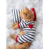 Mon Amour Çizgili Kedi Uyku Seti | Penye Kedi Tulum Ve Mini Yastık Takımı | Pamuklu | Tüy Dökülmesini Azaltır |