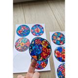 Mona Craftist 12 Adet Vitray Çiçek Sticker Seti Bullet Journal Laptop Termos Scrapbook Renkli Cam Yuvarlak Sticker