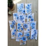 Mona Craftist 15 Adet Eskitme Vintage Mavi Çiçek Temalı Scrapbook Kağıt Seti Bullet Journal Dekupaj Kağıdı