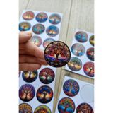 Mona Craftist 30 Adet Vitray Hayat Ağacı Sticker Seti Bullet Journal Laptop Termos Scrapbook Renkli Cam Yuvarlak