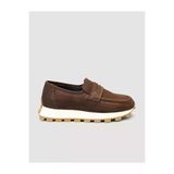 Mona Mae 676E1909 Hakiki Nubuk Deri Kahverengi Kadın Loafer Ayakkabı