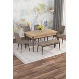 Mona Meşe Desen 80X132 Açılabilir Mdf Masa Yemek Odası Takımı, Mutfak Takımı 4 Adet Sandalye - Cappuccino