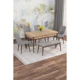 Mona Meşe Desen 80X132 Açılabilir Mdf Masa Yemek Odası Takımı, Mutfak Takımı 4 Adet Sandalye - Gri