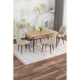 Mona Meşe Desen 80X132 Açılabilir Mdf Masa Yemek Odası Takımı, Mutfak Takımı 4 Adet Sandalye - Krem